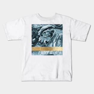 Ocean golden geometric marble Kids T-Shirt